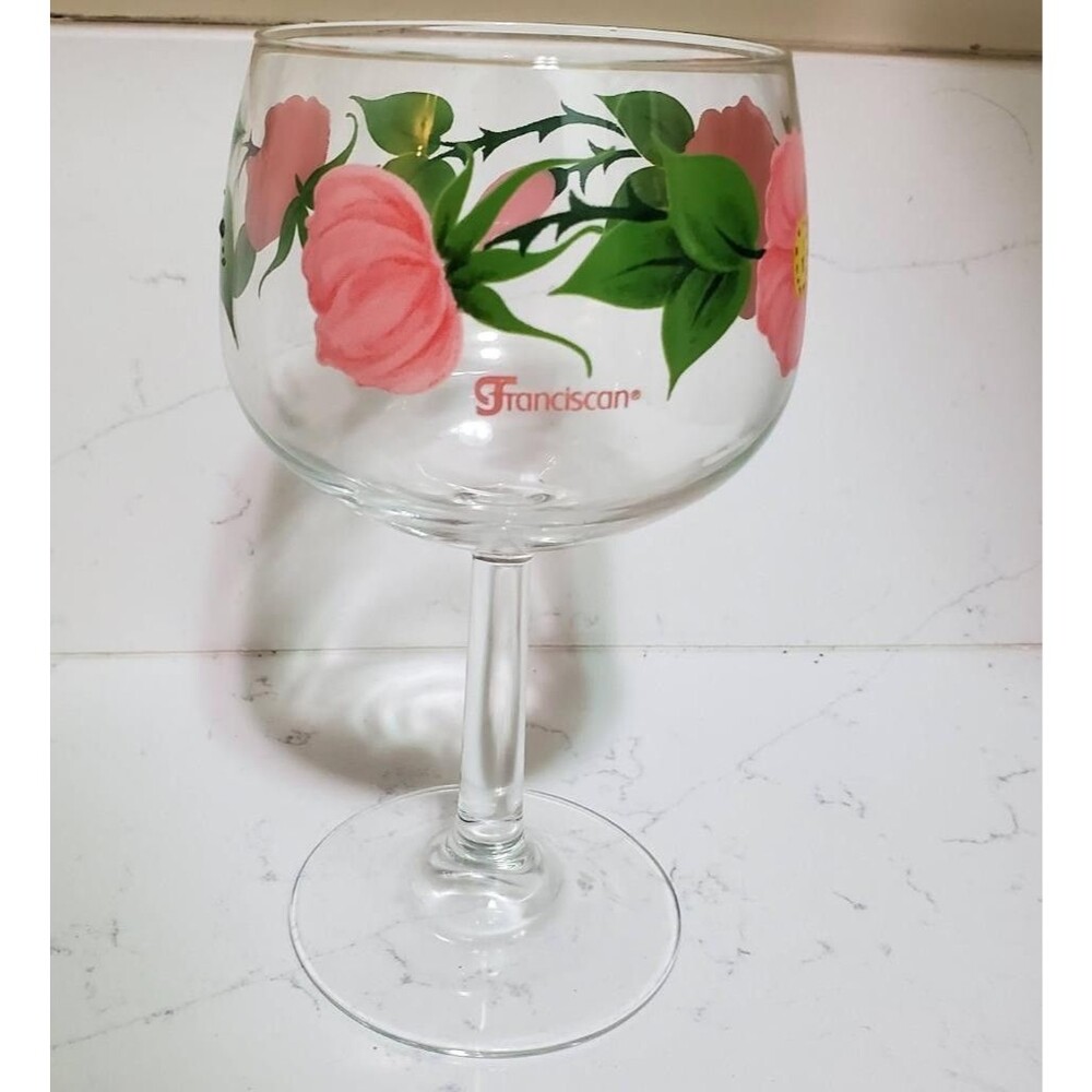 Franciscan Desert Rose Wine Glass Water Goblet 6.5" 10 oz Vtg Floral Grannycore